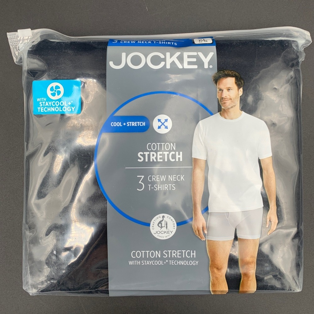 Jockey Mens 3 Pack Cotton Stretch Crew Neck T-Shirts Black XL StayCool+